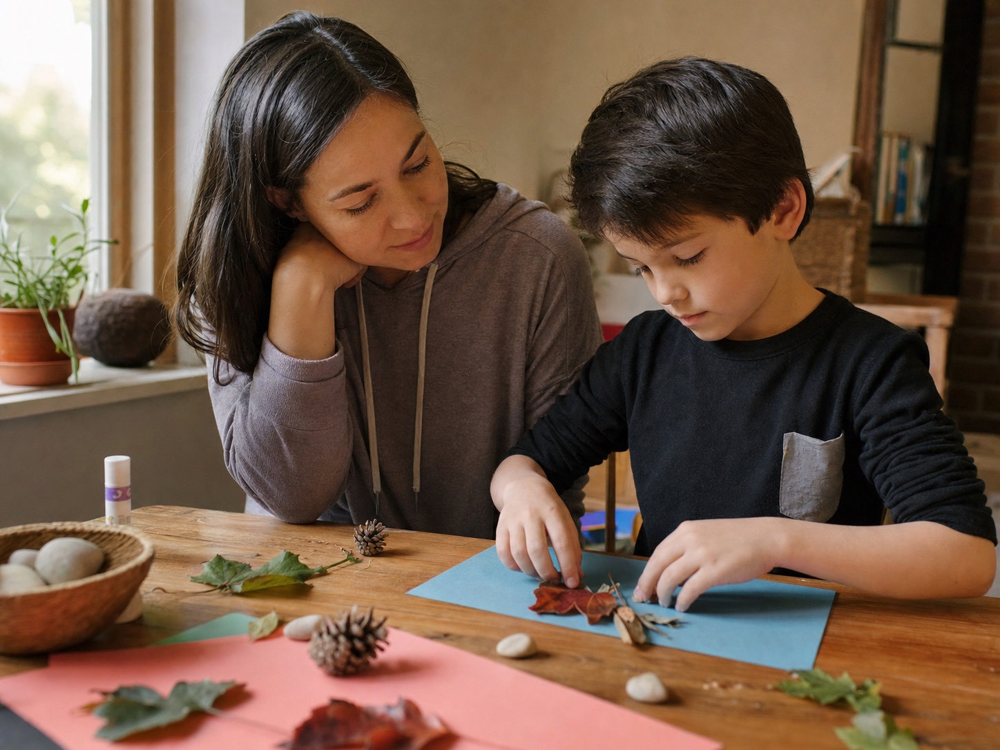 A child and parent sharing a calm creative moment