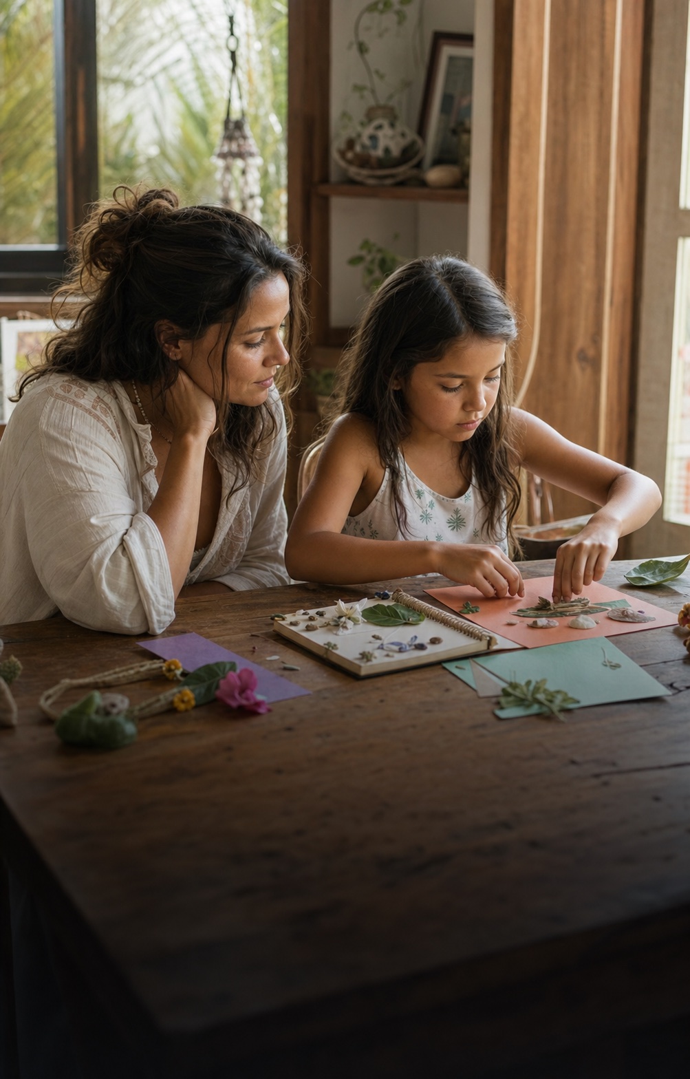 A parent accompanying a child in a creative activity