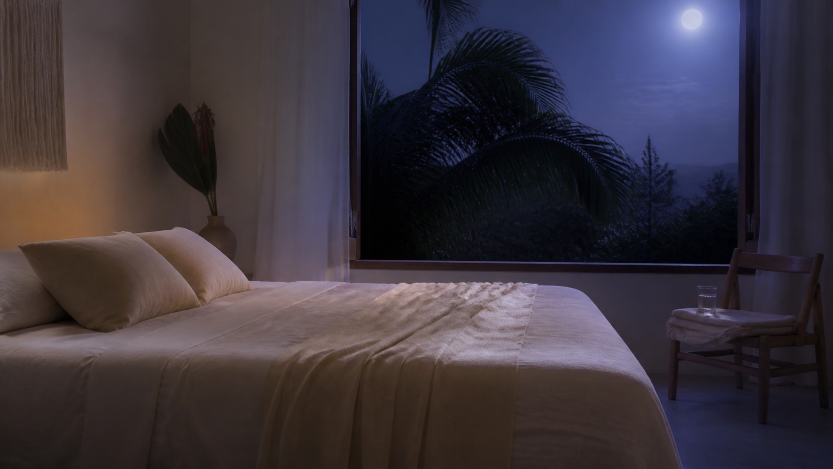 A calm, familiar bedroom prepared for a restful evening